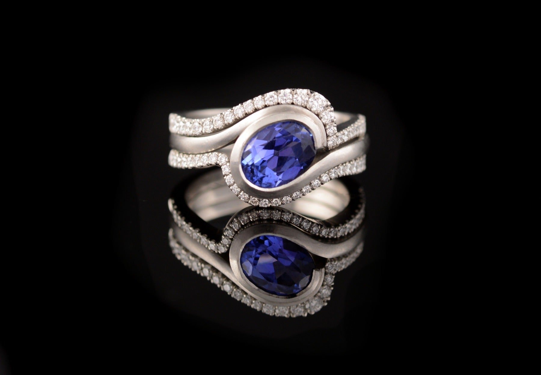 Tanzanite, diamond and platinum ring trio