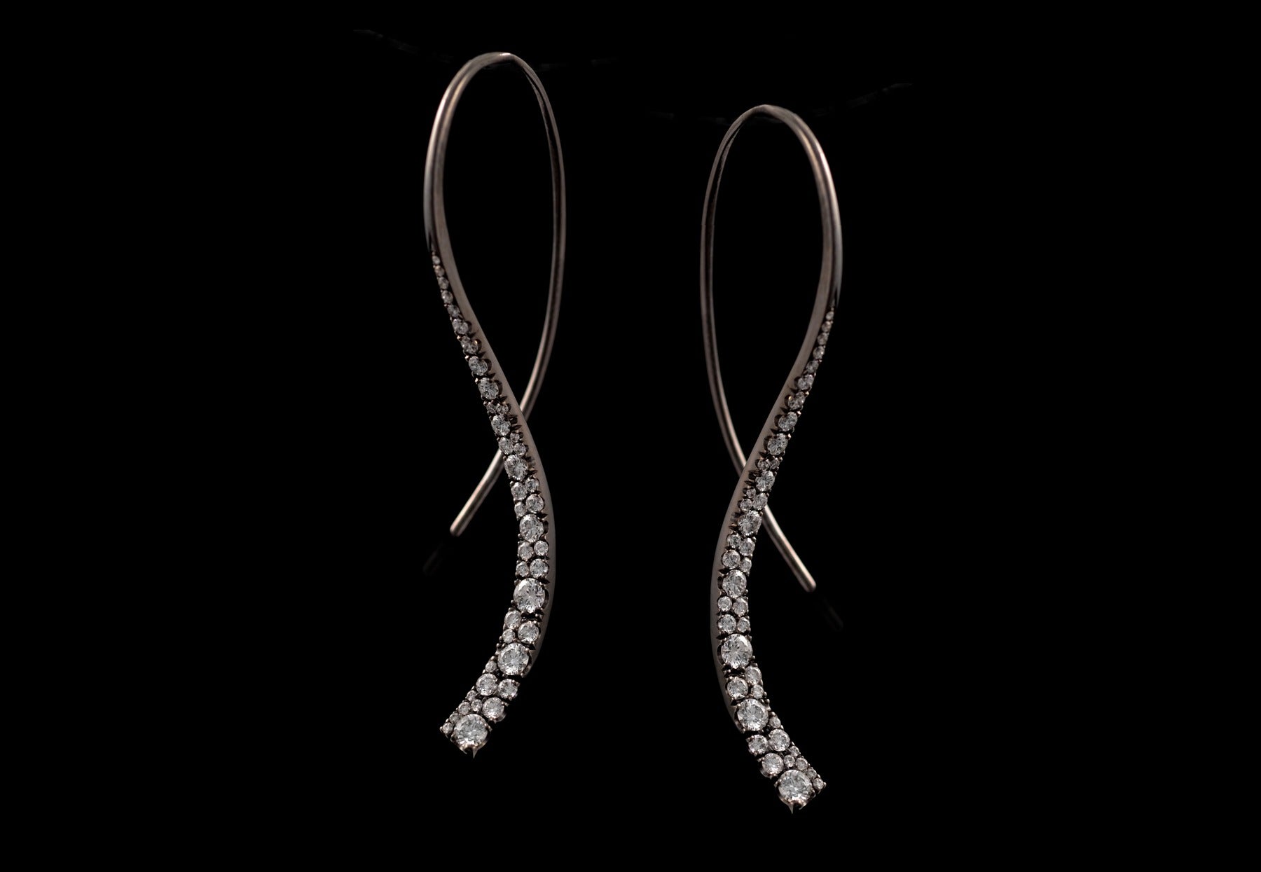 Black rhodium and diamond drop earrings