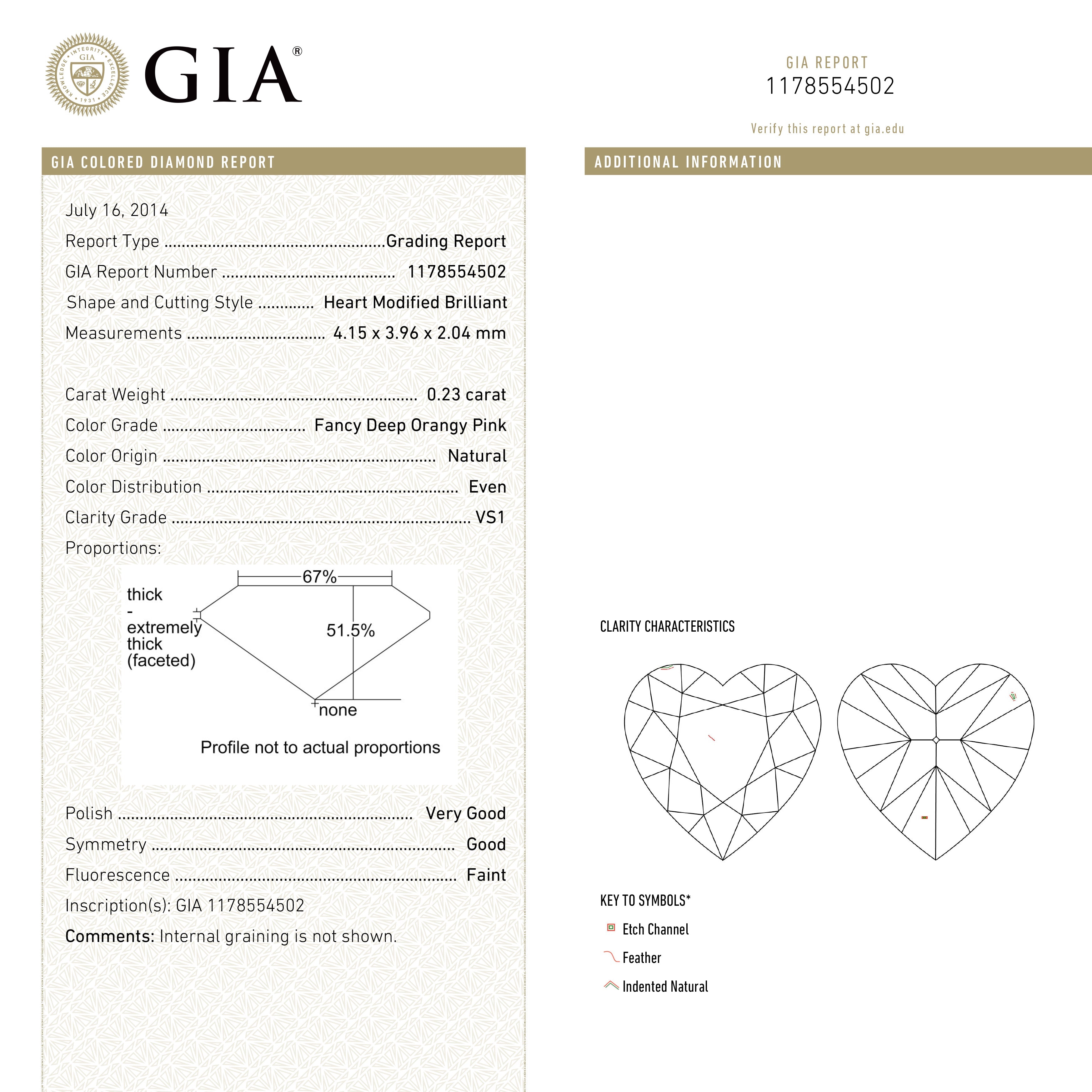 0.23ct 4.15x3.96x2.04mm GIA VS1 Fancy Deep Orangy Pink Heart Brilliant 🇦🇺 24121-01