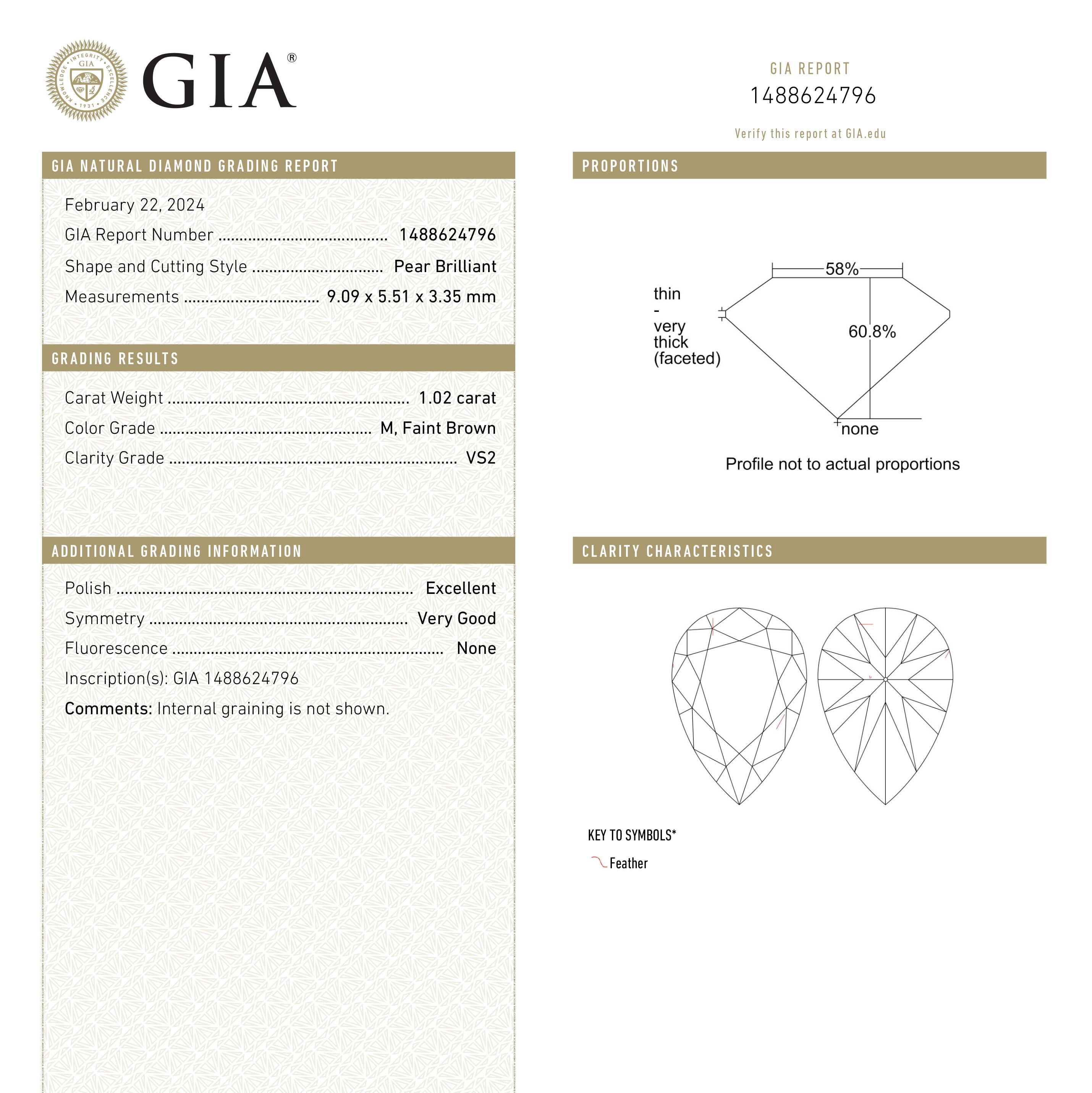 1.02ct 9.09x5.51x3.35mm GIA VS2 M Pear Brilliant 24669-01