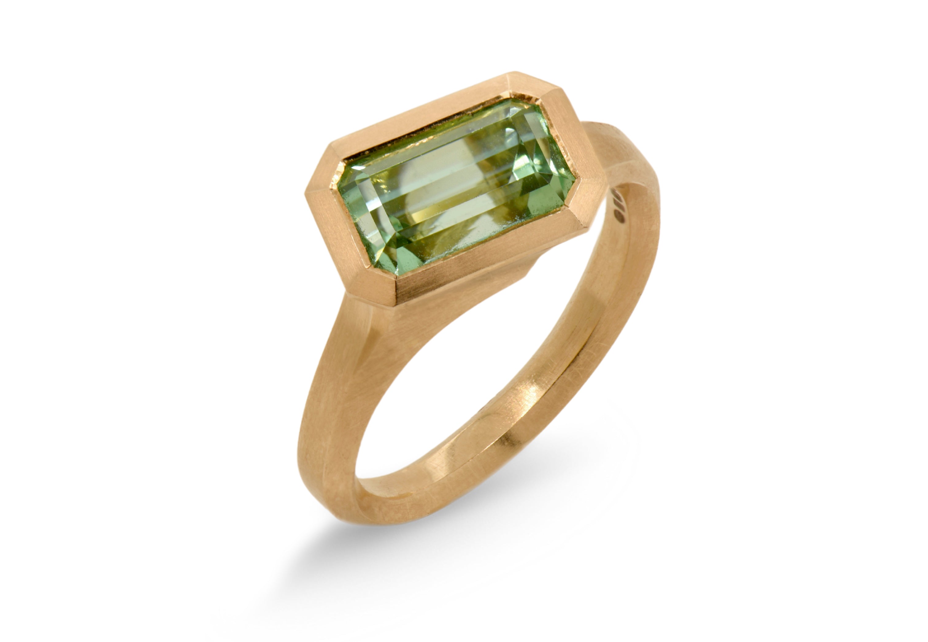 18ct Rose Gold Emerald-cut Mint Tourmaline Arris Ring