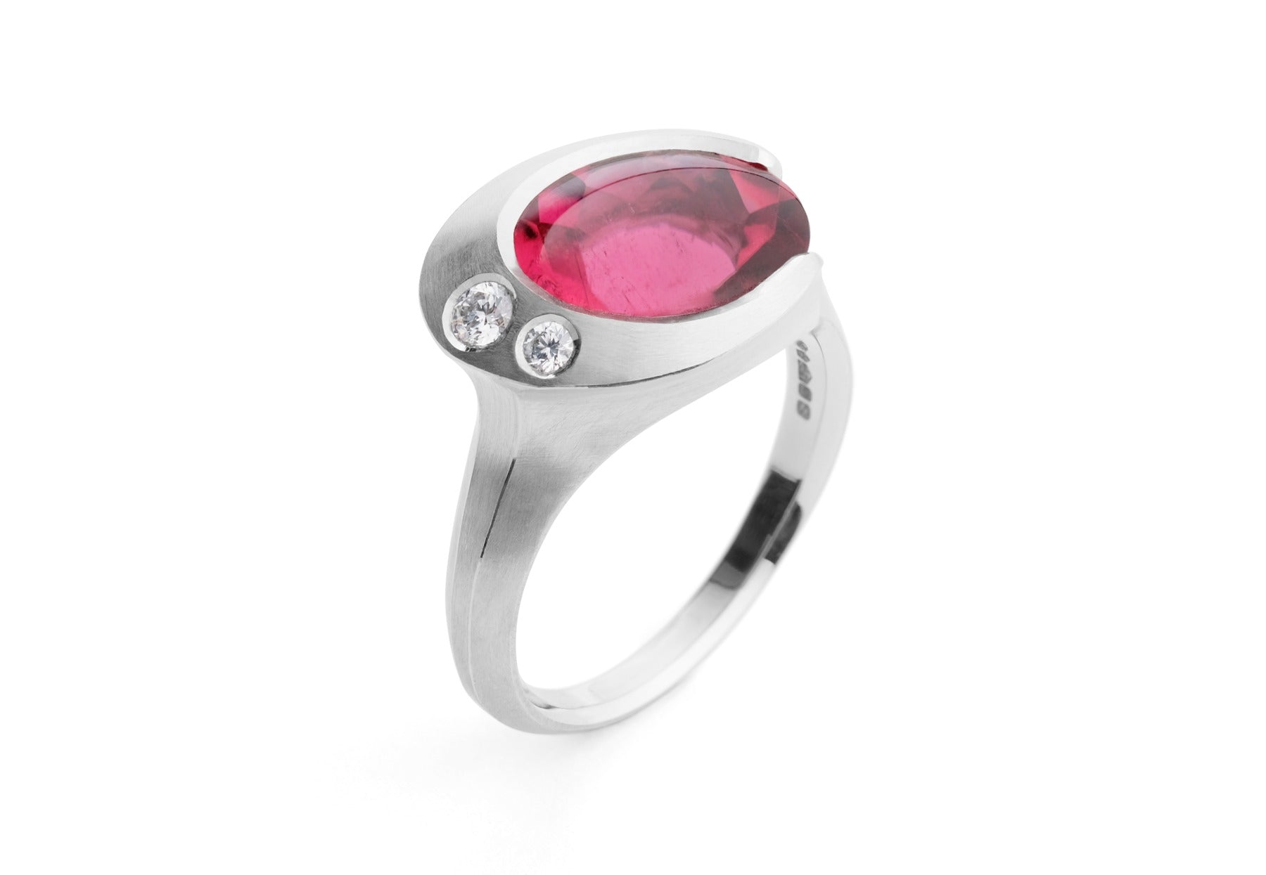 Arris rubellite tourmaline and white diamond platinum ring