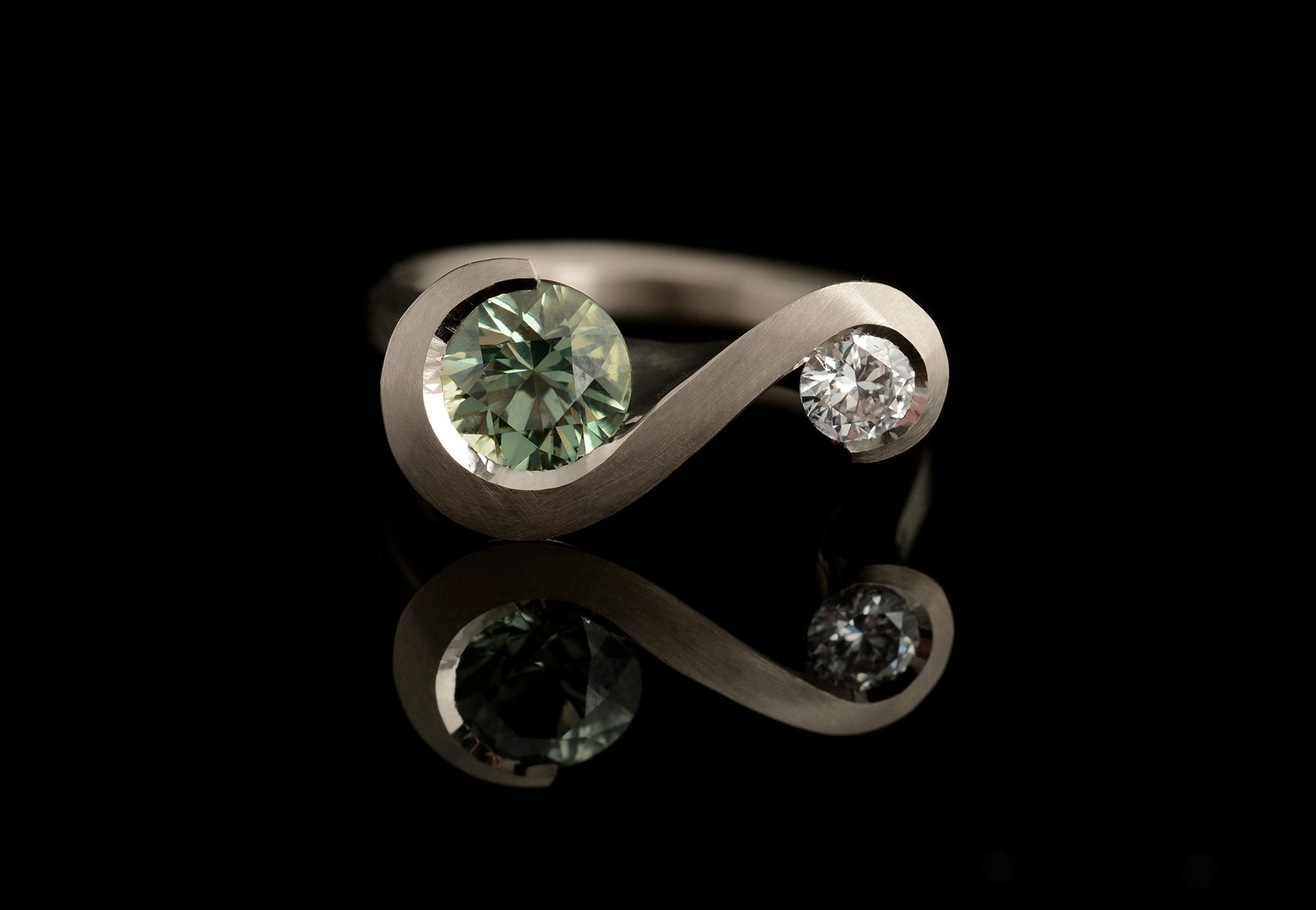 Unheated Mint Green Tourmaline Diamond Platinum Ring 33.85 Carat