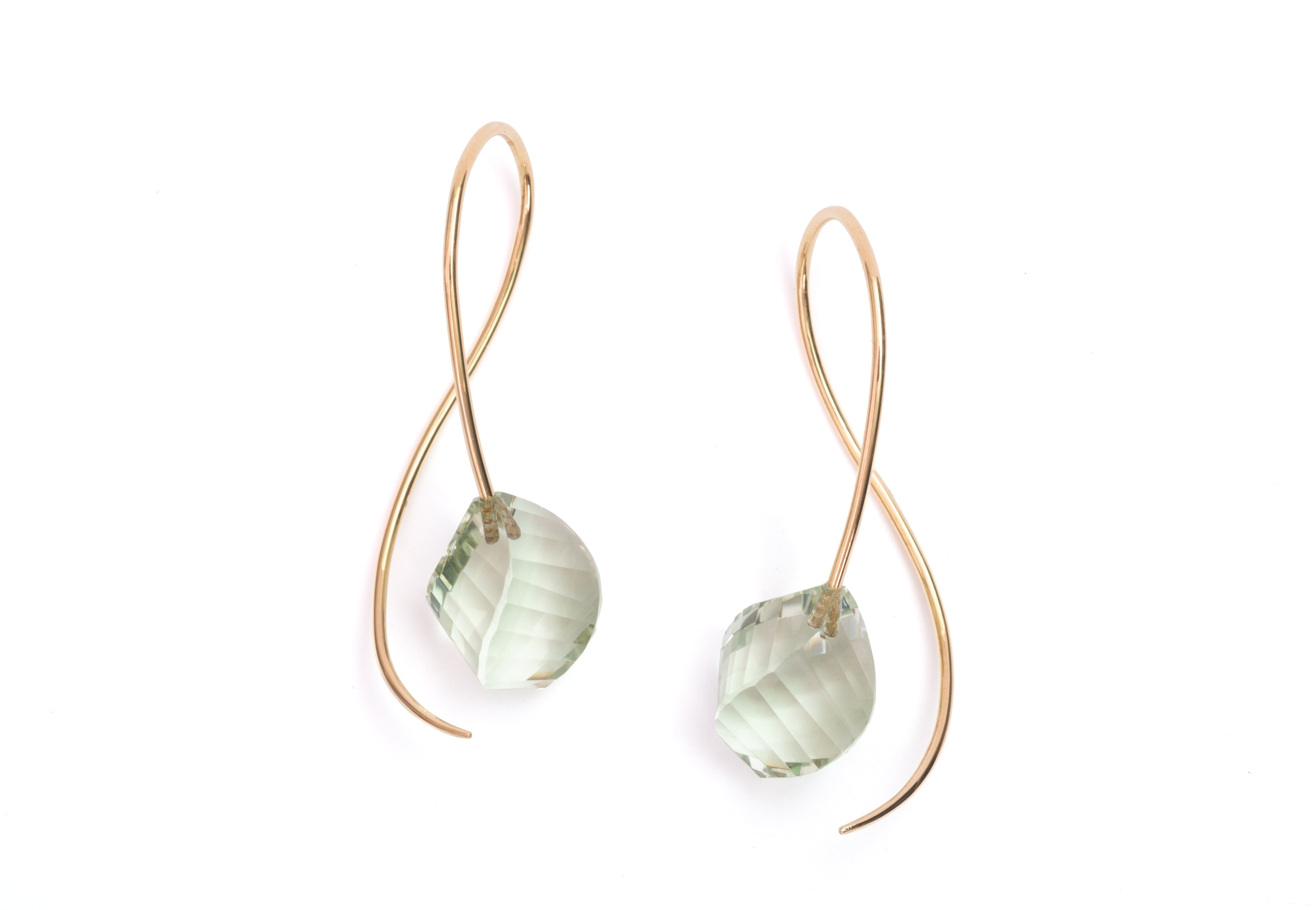 18 carat gold faceted prasiolite drop earrings