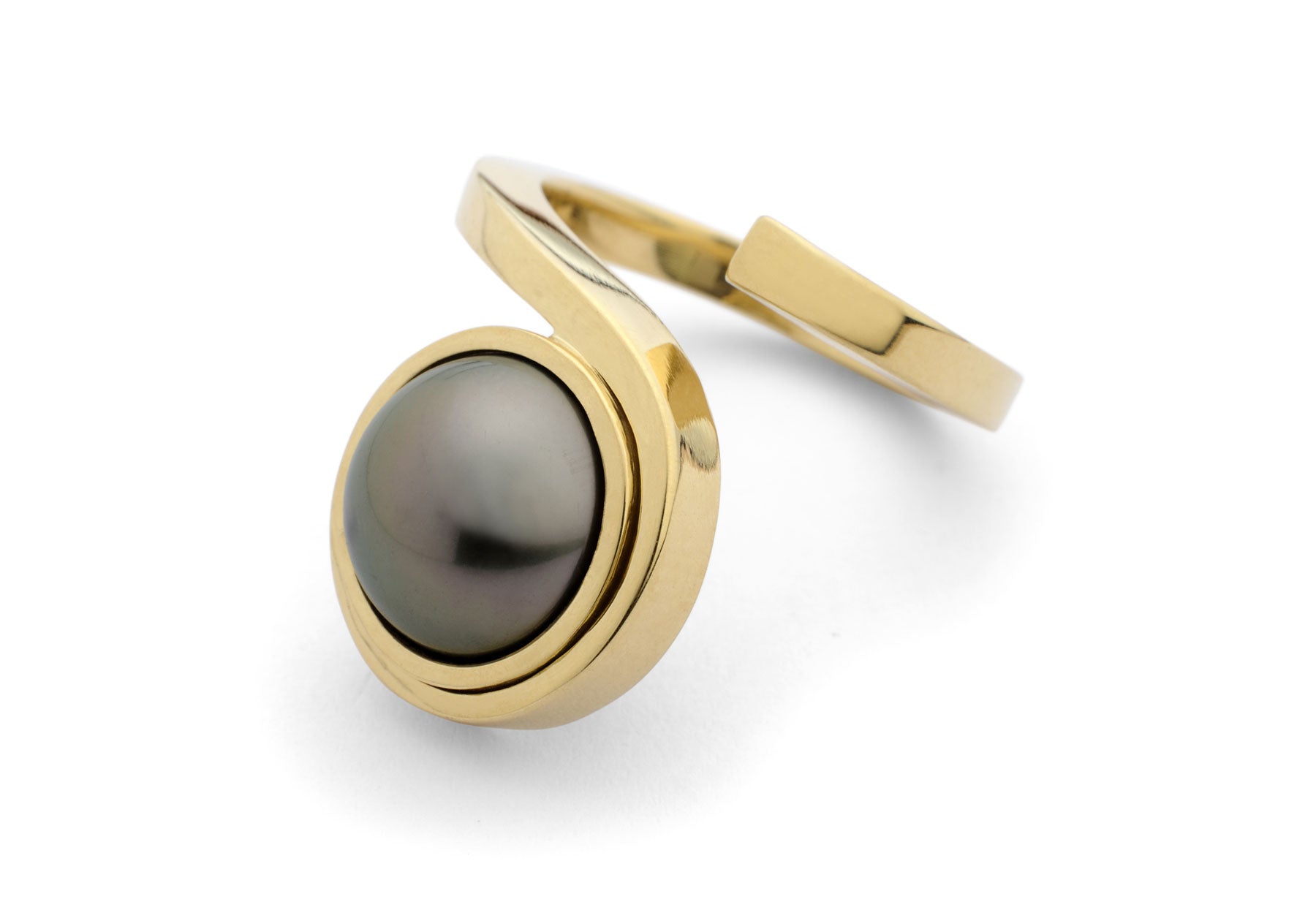 18 carat forged gold ring with tahitian pearl-McCaul