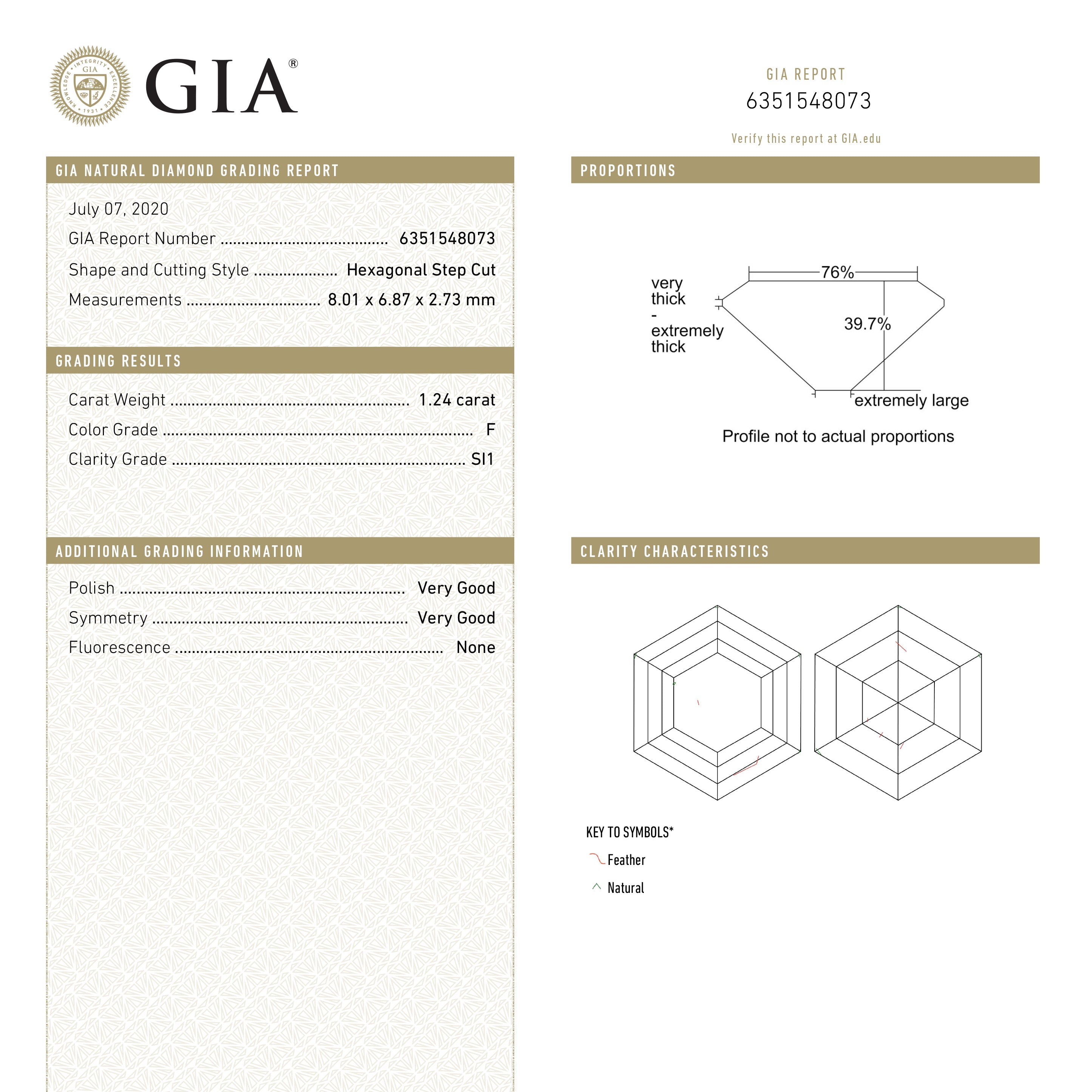 1.24ct 8.01x6.87x2.73mm GIA SI1 F Hexagon Step Cut 19031-01 - Misfit Diamonds