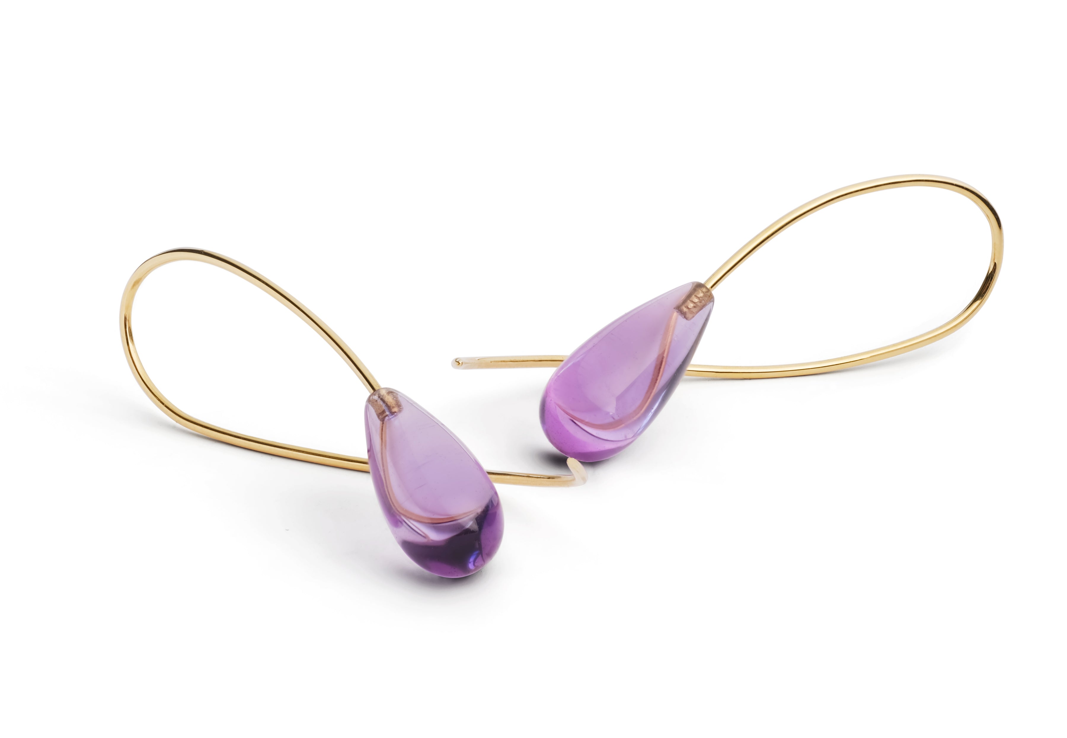 18 carat yellow gold and amethyst drop earrings-McCaul