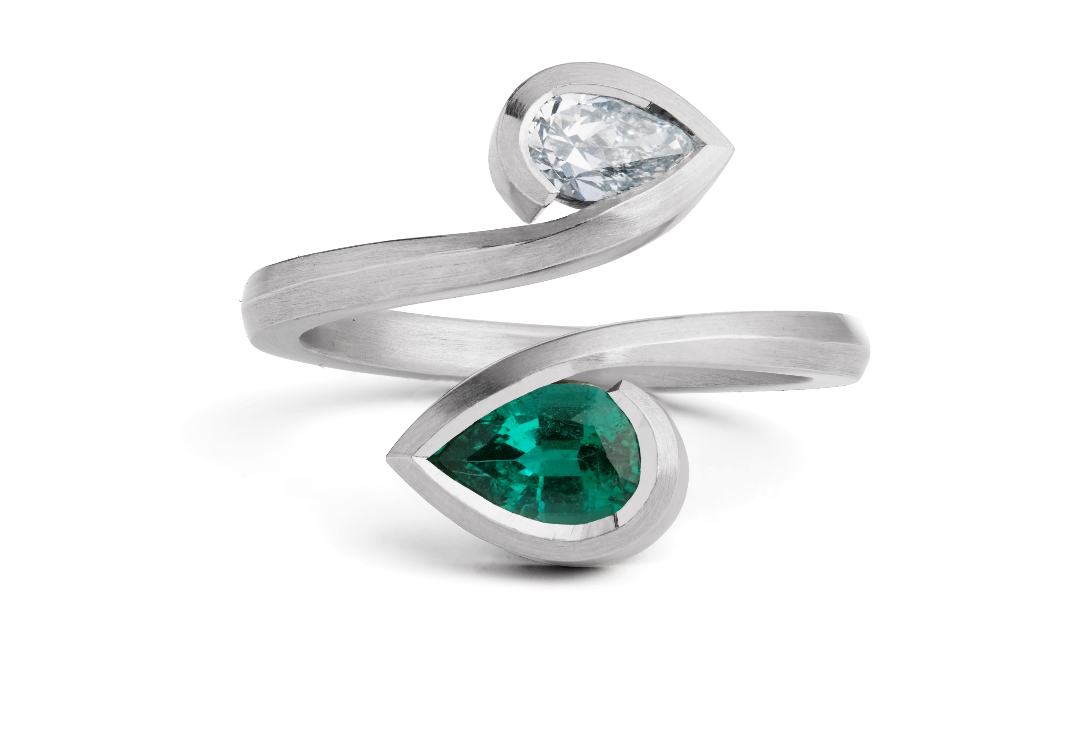 Emerald and diamond Double Twist ring-McCaul