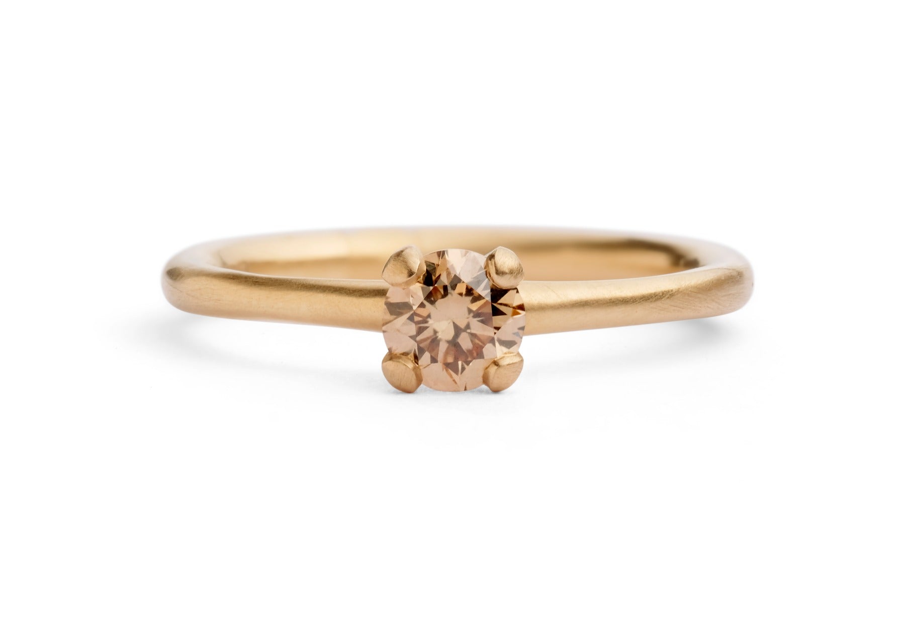 Modern 18ct rose gold 4-claw cognac diamond engagement ring-McCaul