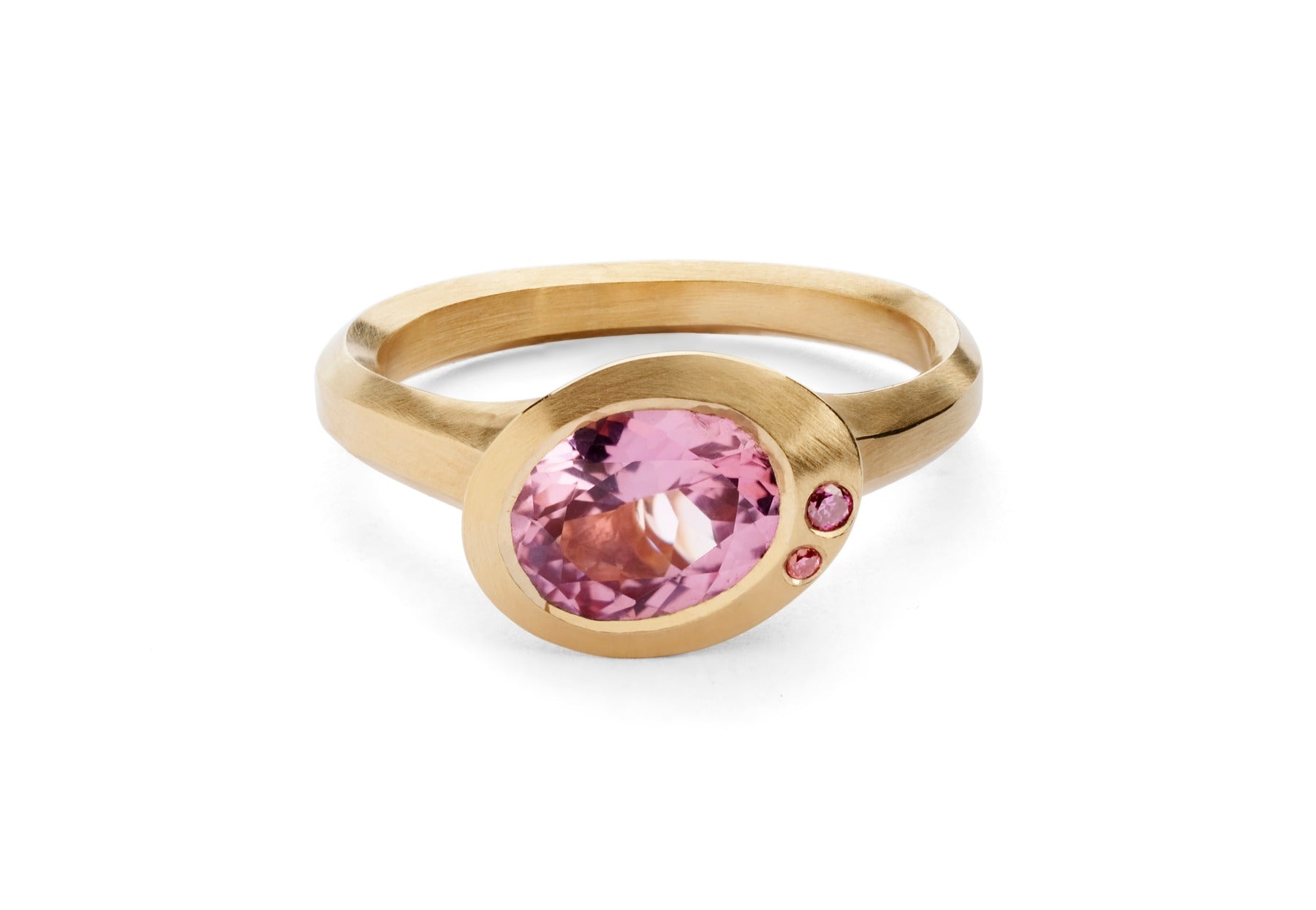 Rose gold Arris ring with oval pink spinel and pink diamonds