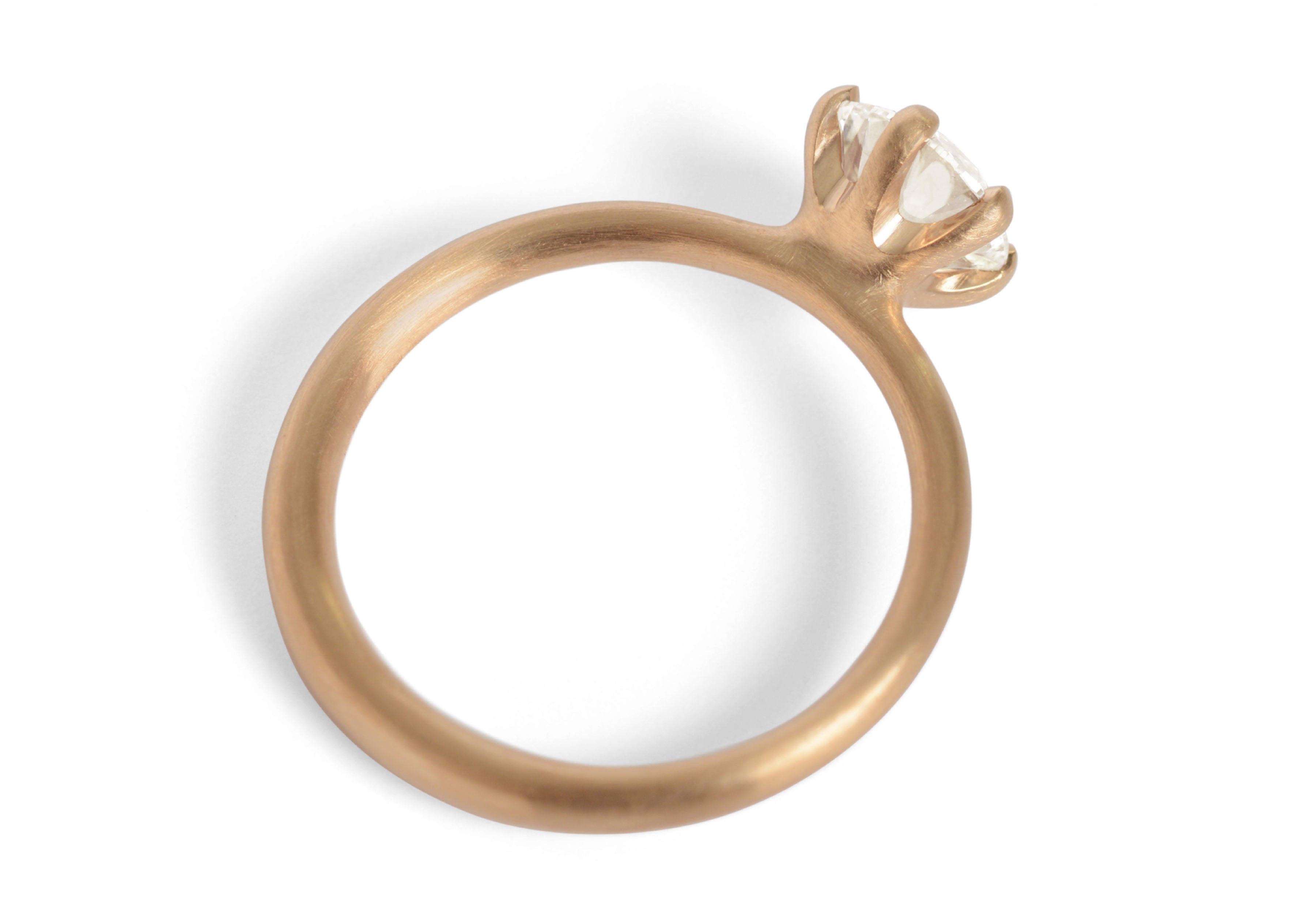 Sculpted six claw 18ct rose gold engagement ring 