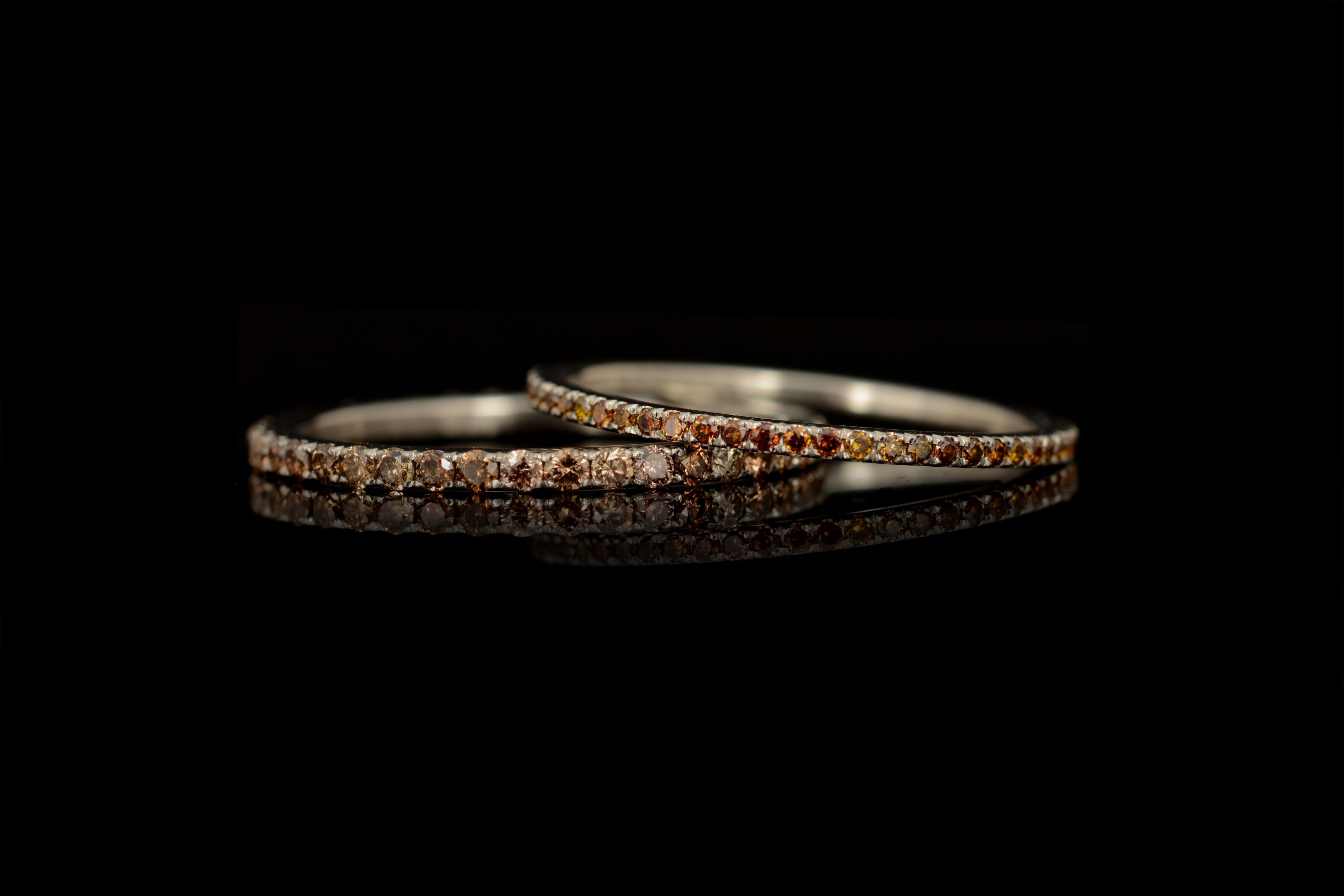 'Thread' fine platinum and cognac-coloured diamond eternity bands