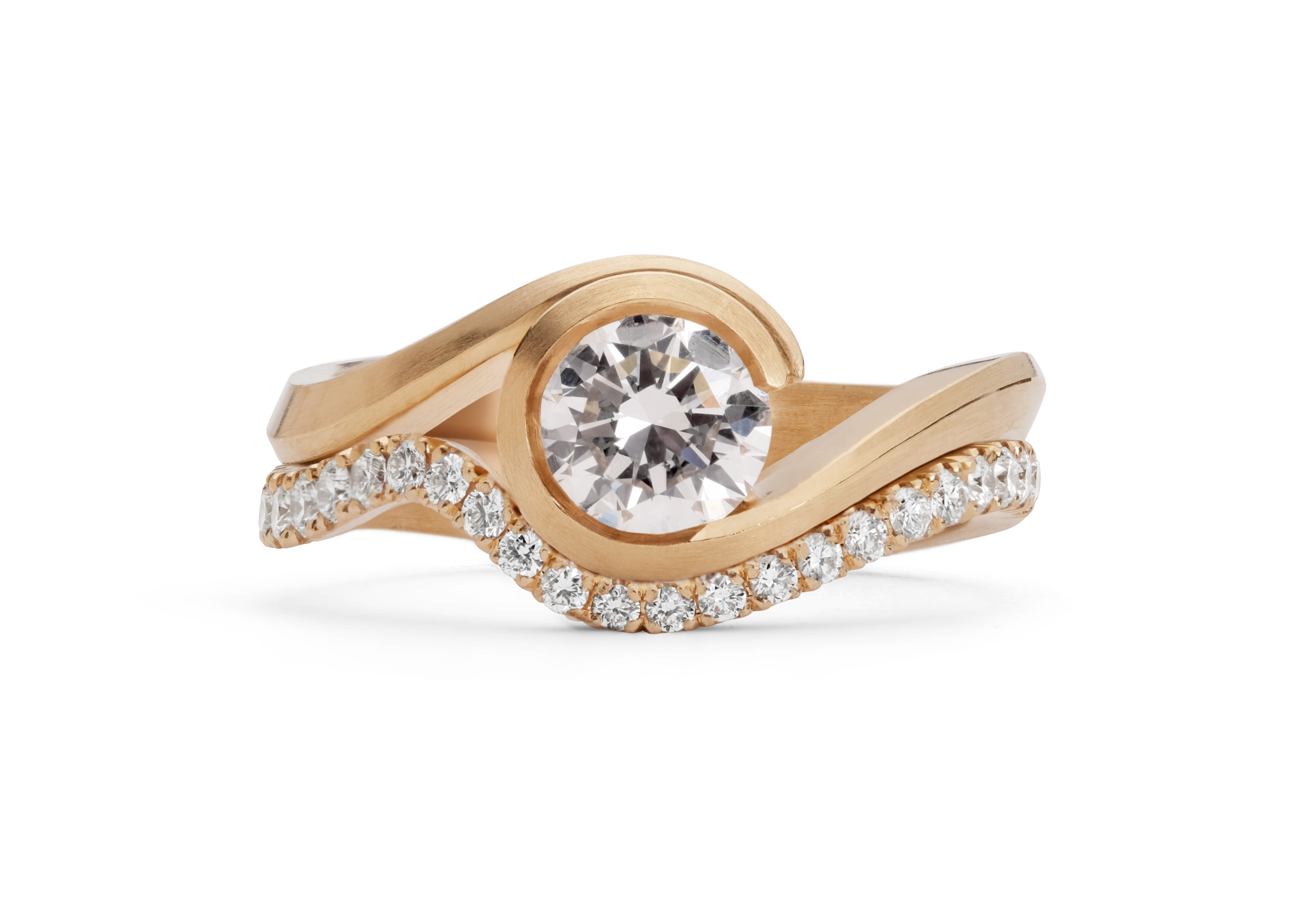 Diamond set soft curve fitted Wave wedding band-McCaul