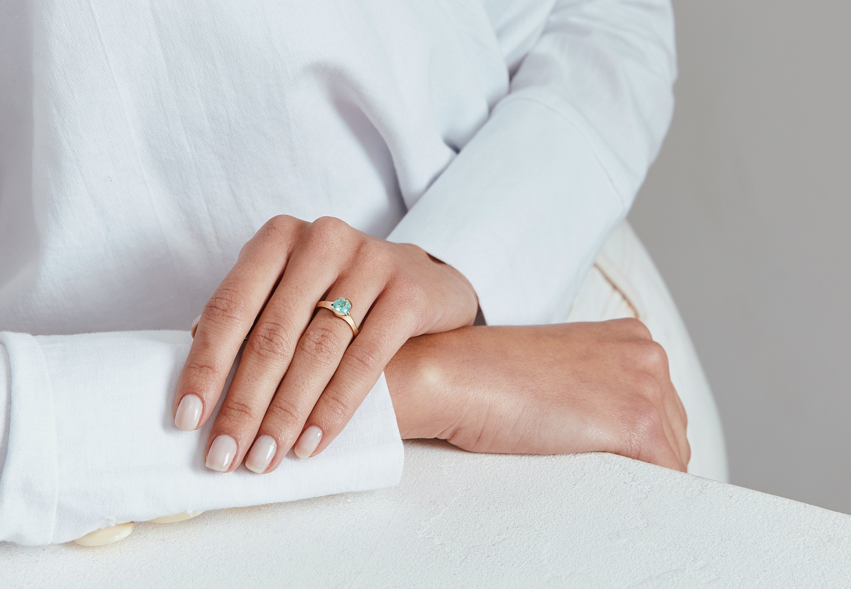 Hand carved rose gold Arris ring with Paraiba tourmaline-McCaul